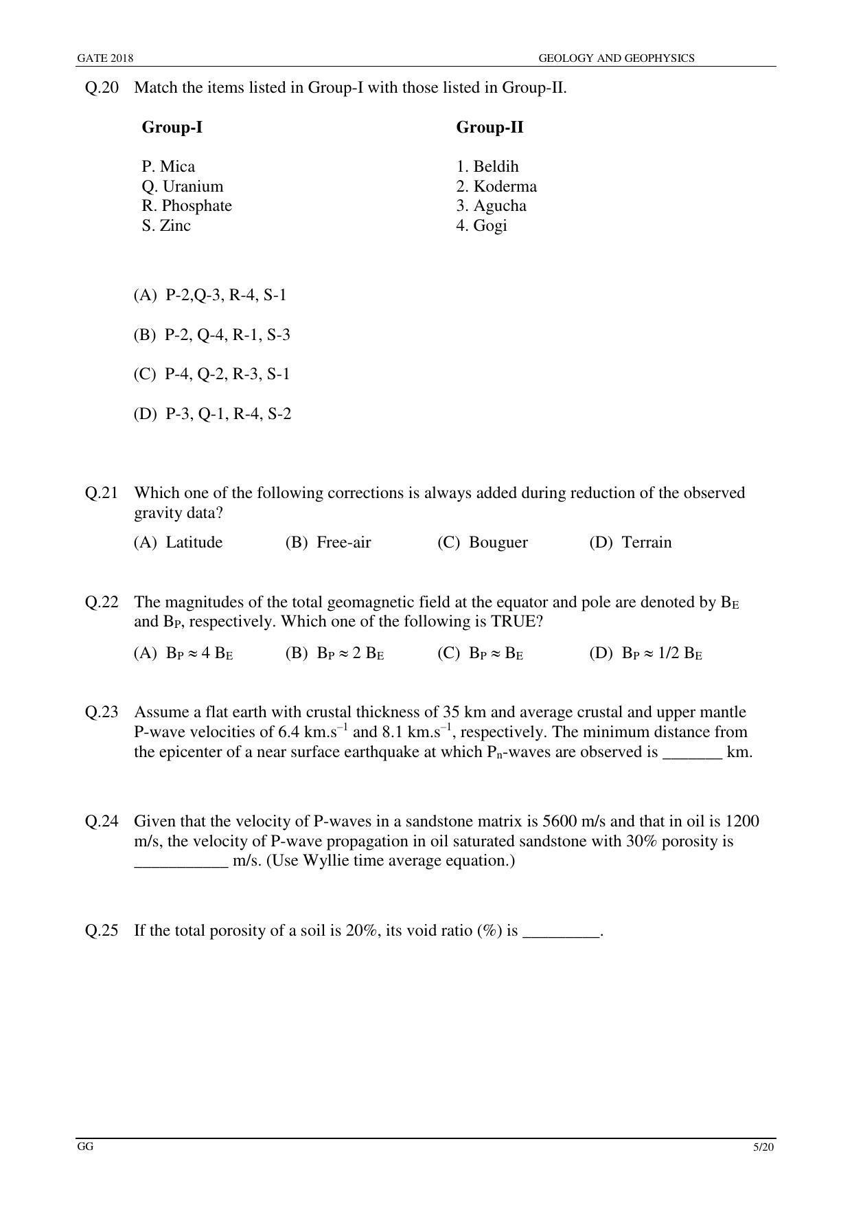 GATE 2018 Geology and Geophysics (GG) Question Paper with Answer Key - Page 7