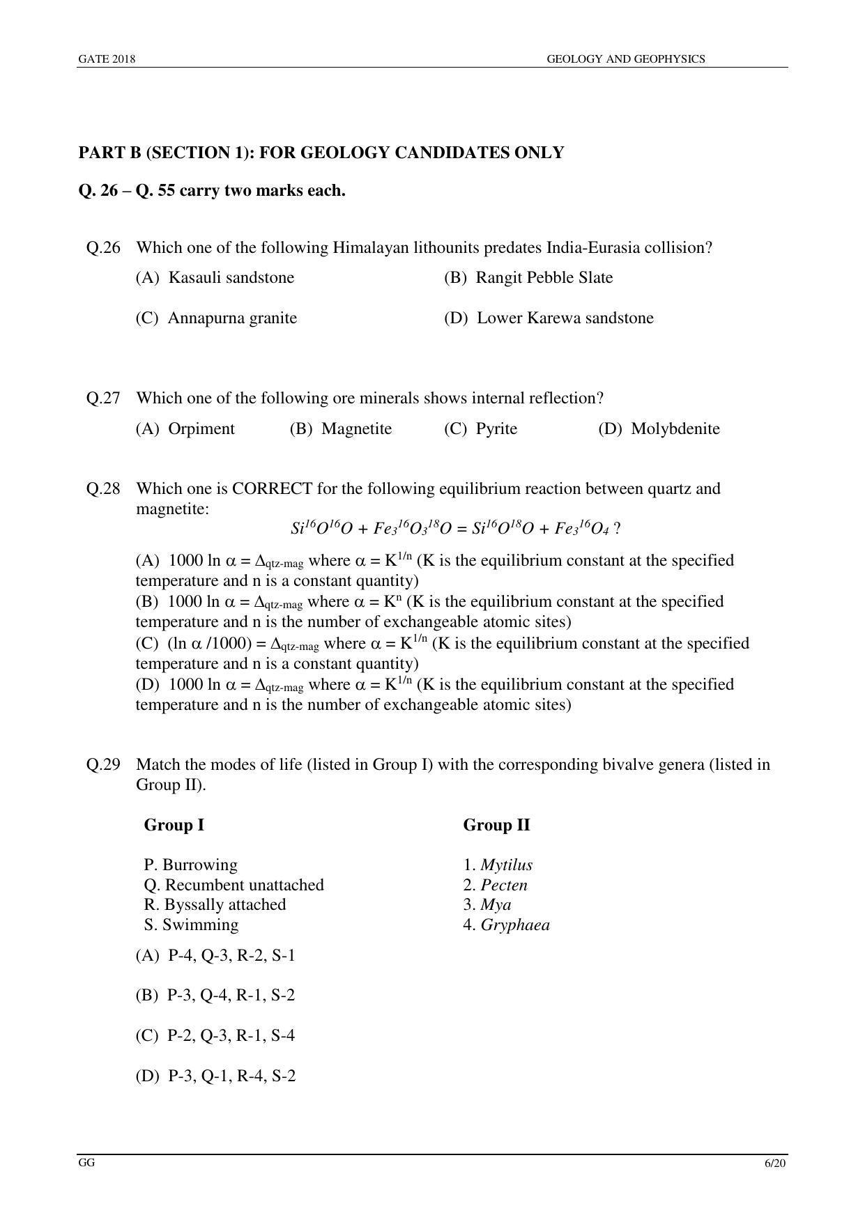 GATE 2018 Geology and Geophysics (GG) Question Paper with Answer Key - Page 8