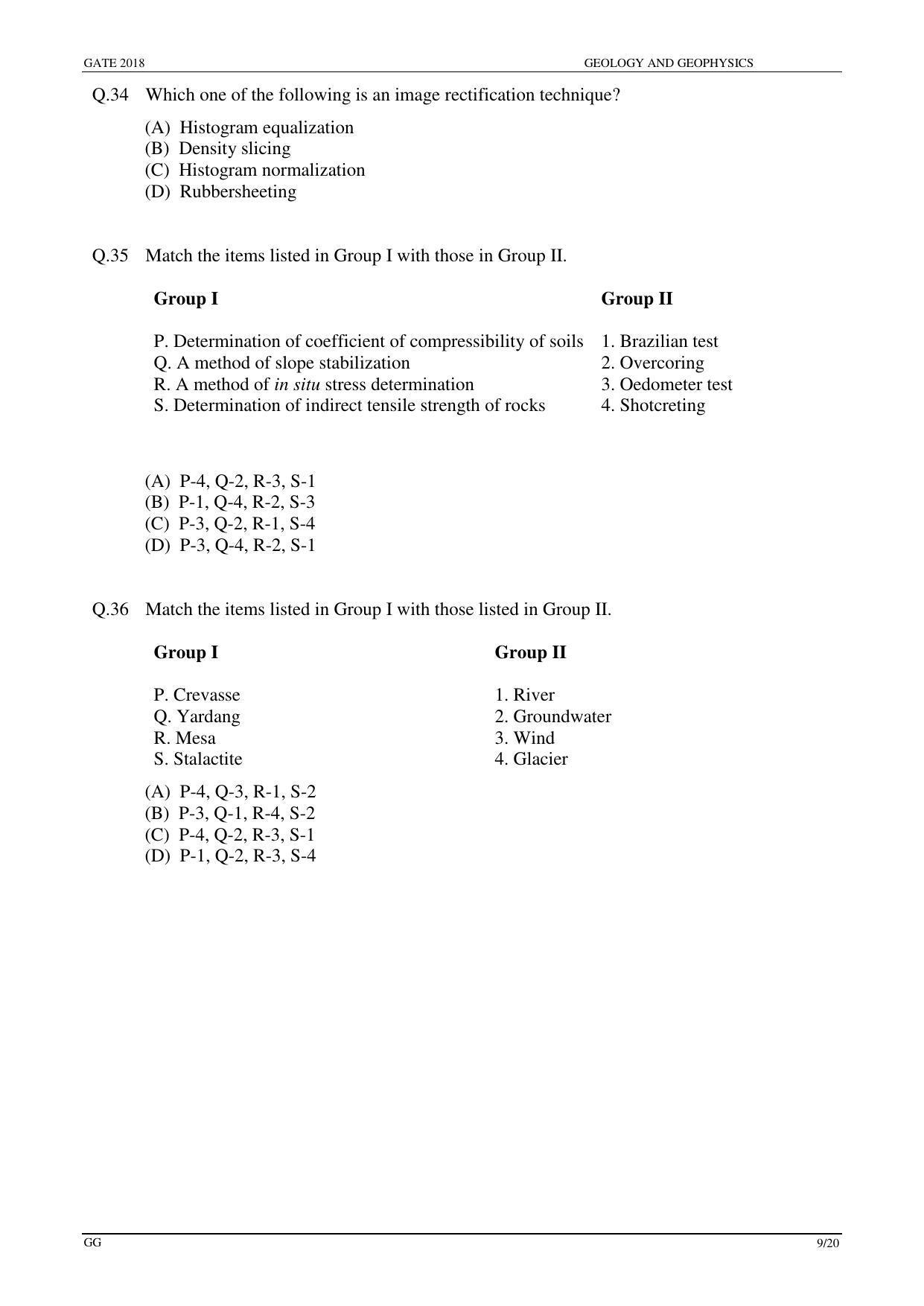 GATE 2018 Geology and Geophysics (GG) Question Paper with Answer Key - Page 11