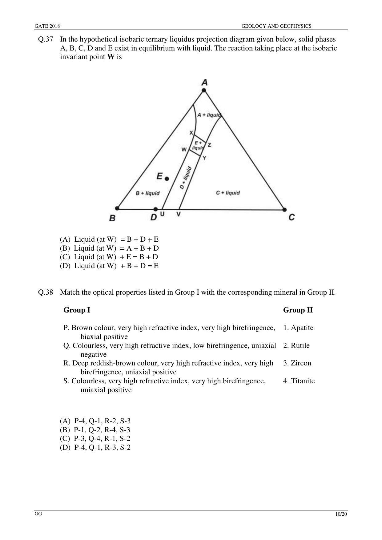 GATE 2018 Geology and Geophysics (GG) Question Paper with Answer Key - Page 12