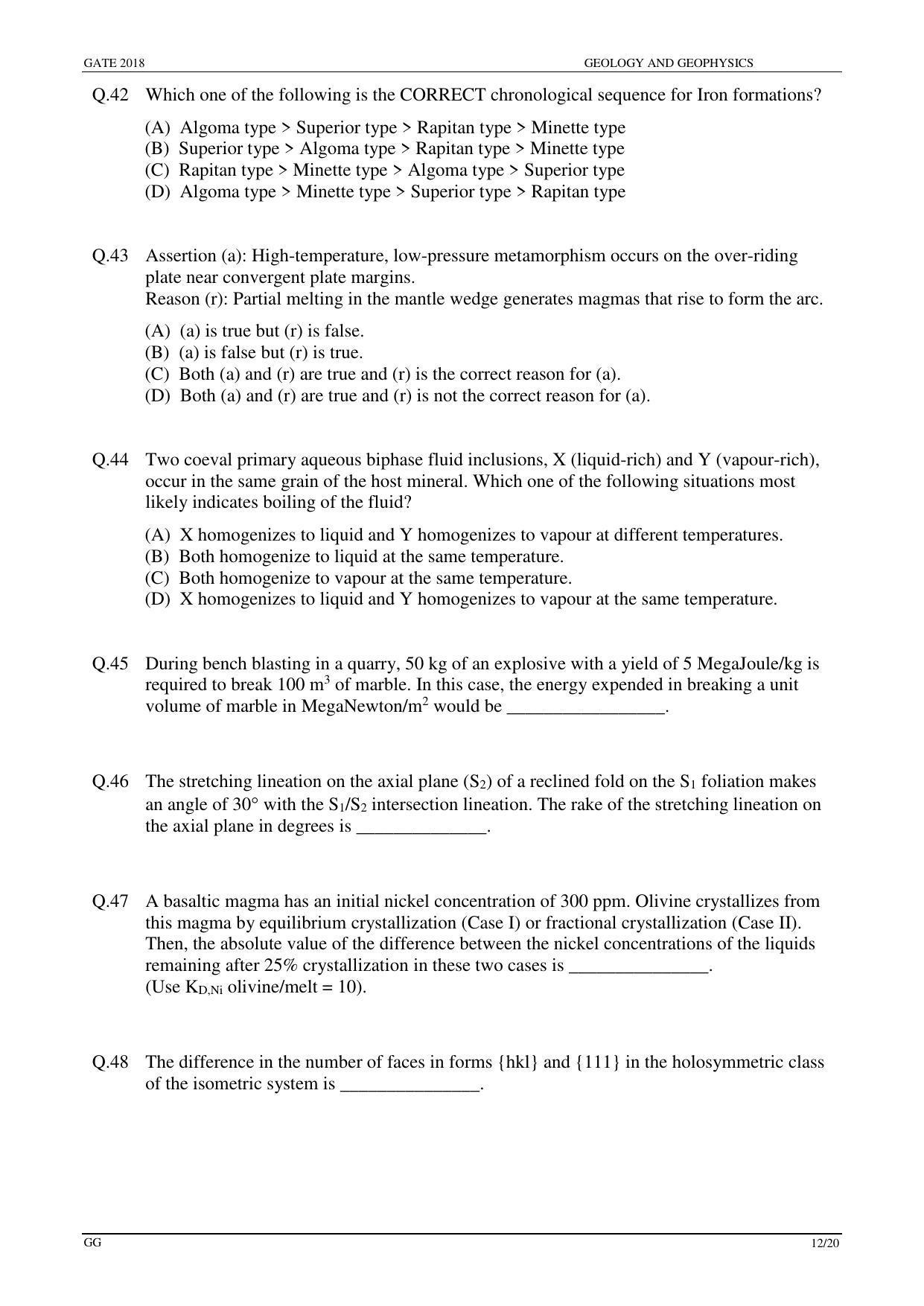 GATE 2018 Geology and Geophysics (GG) Question Paper with Answer Key - Page 14
