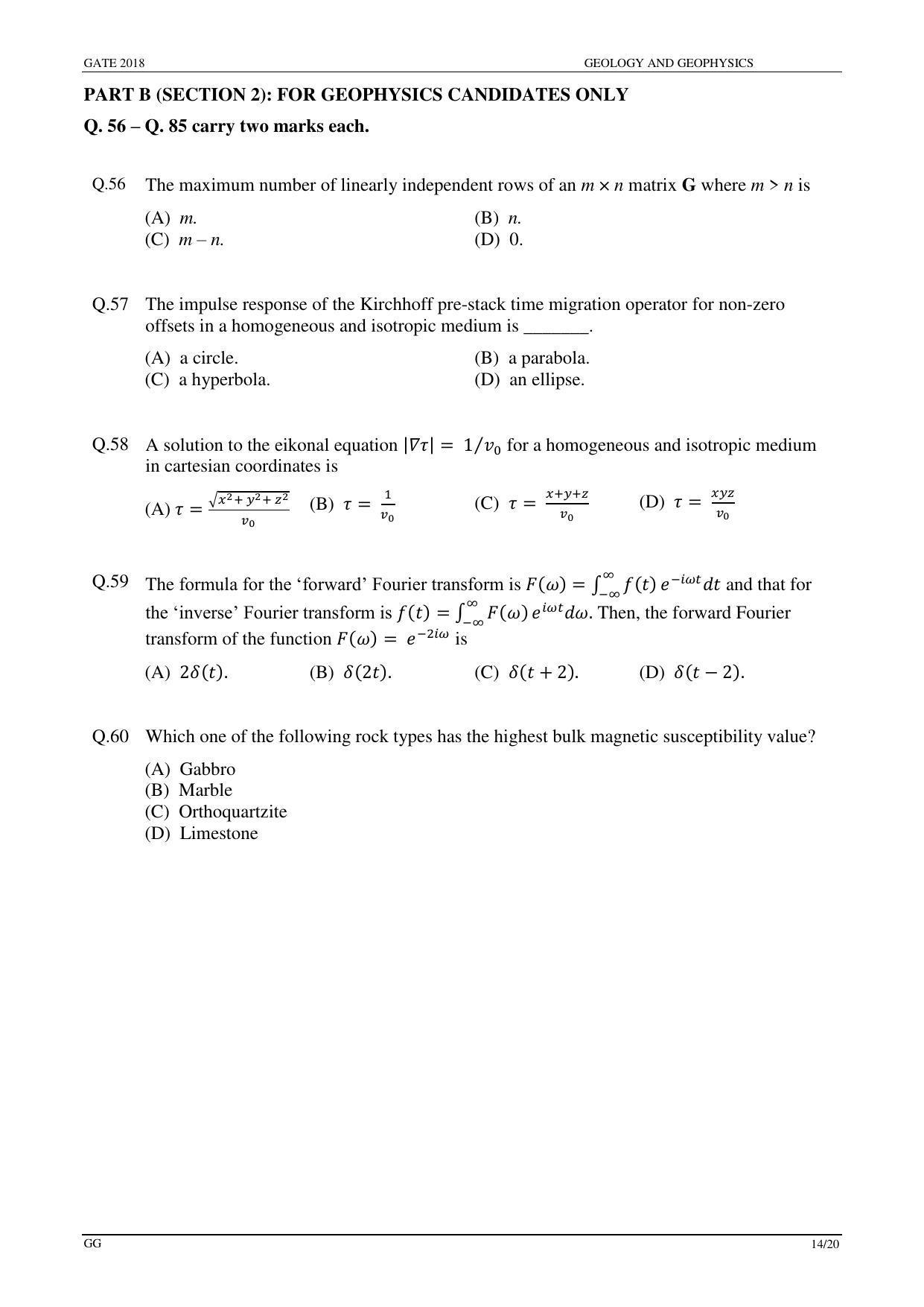 GATE 2018 Geology and Geophysics (GG) Question Paper with Answer Key - Page 16