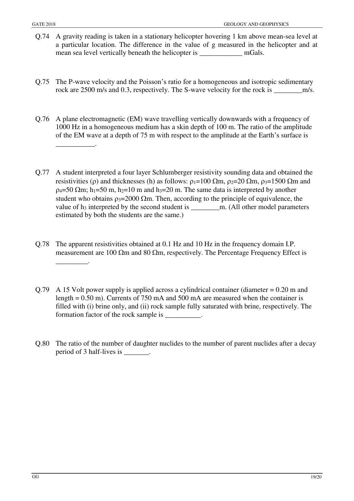 GATE 2018 Geology and Geophysics (GG) Question Paper with Answer Key - Page 21