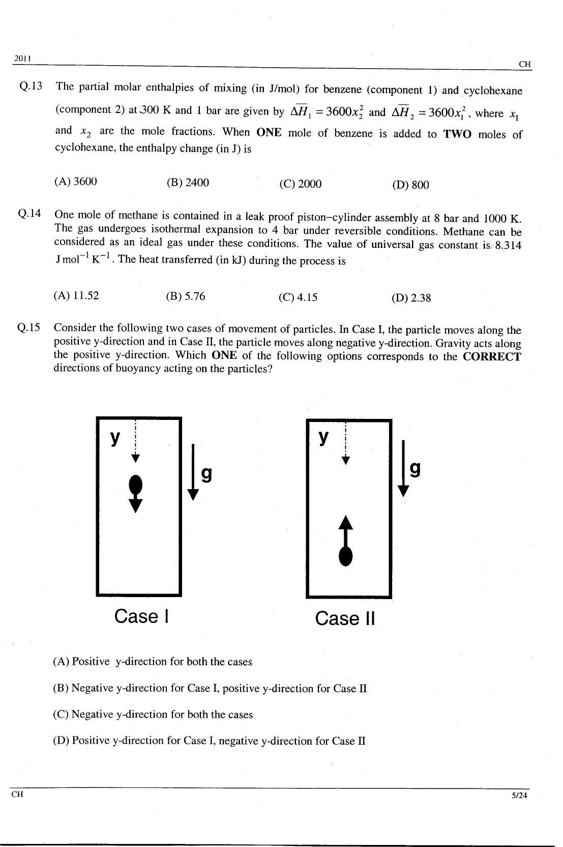 GATE 2011 Chemical Engineering (CH) Question Paper with Answer Key - Page 5