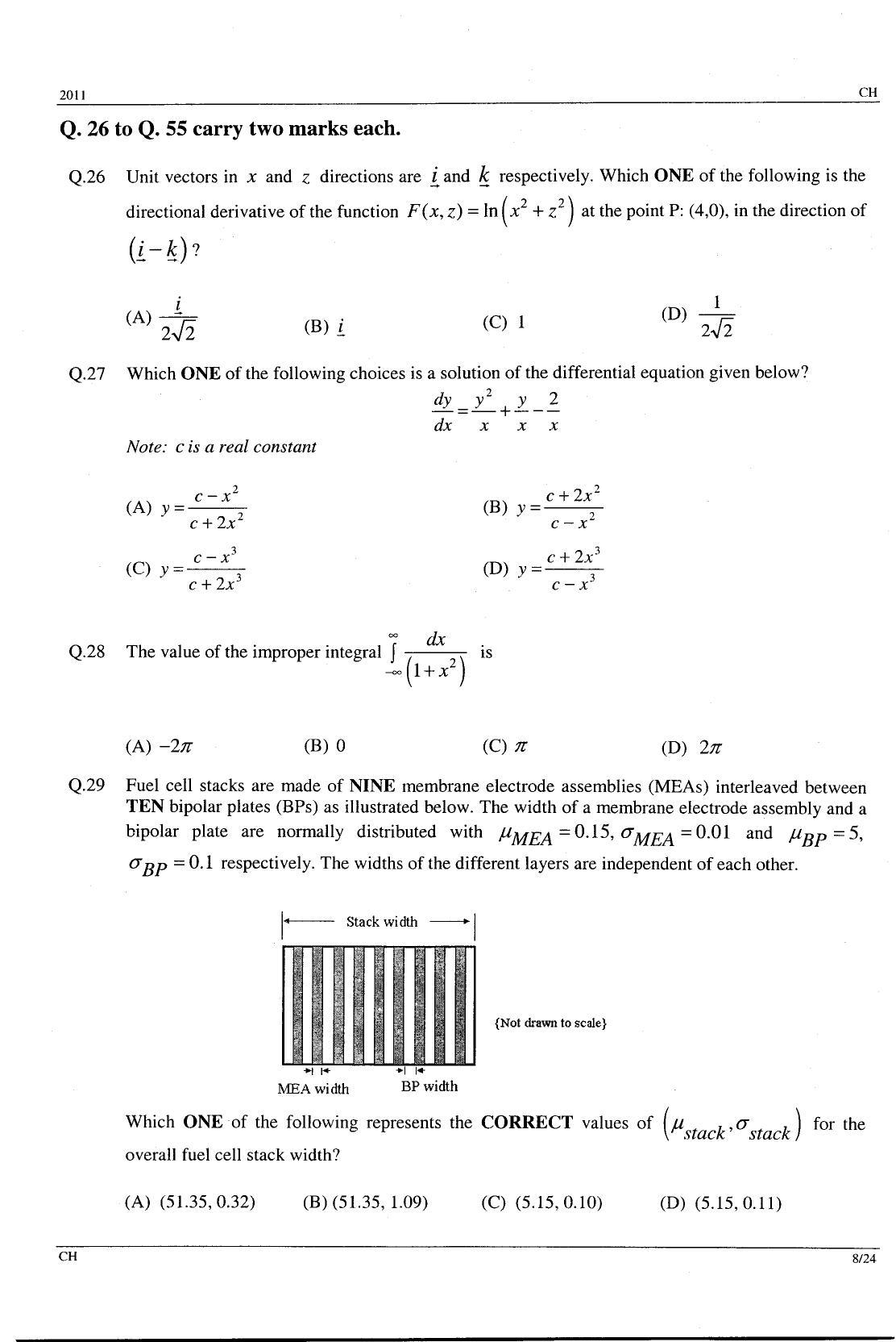 GATE 2011 Chemical Engineering (CH) Question Paper with Answer Key - Page 8