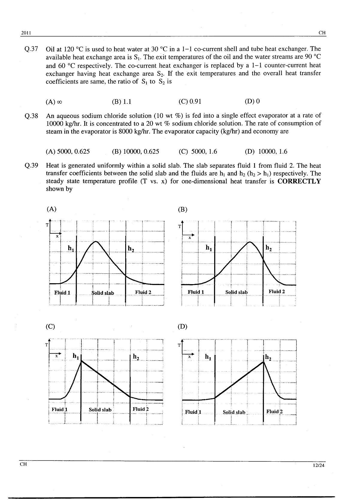 GATE 2011 Chemical Engineering (CH) Question Paper with Answer Key - Page 12
