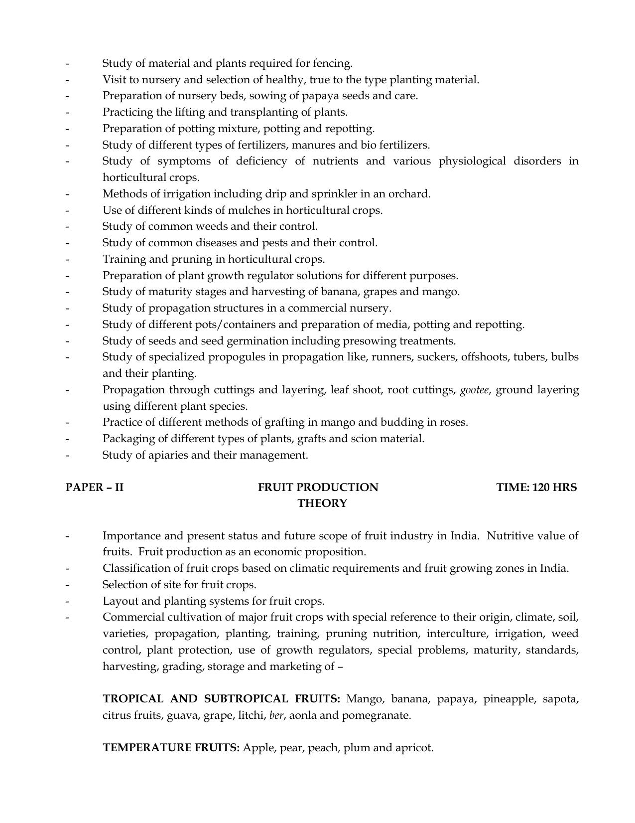Meghalaya Board Horticulture Syllabus for Class XI & XII  - Page 3