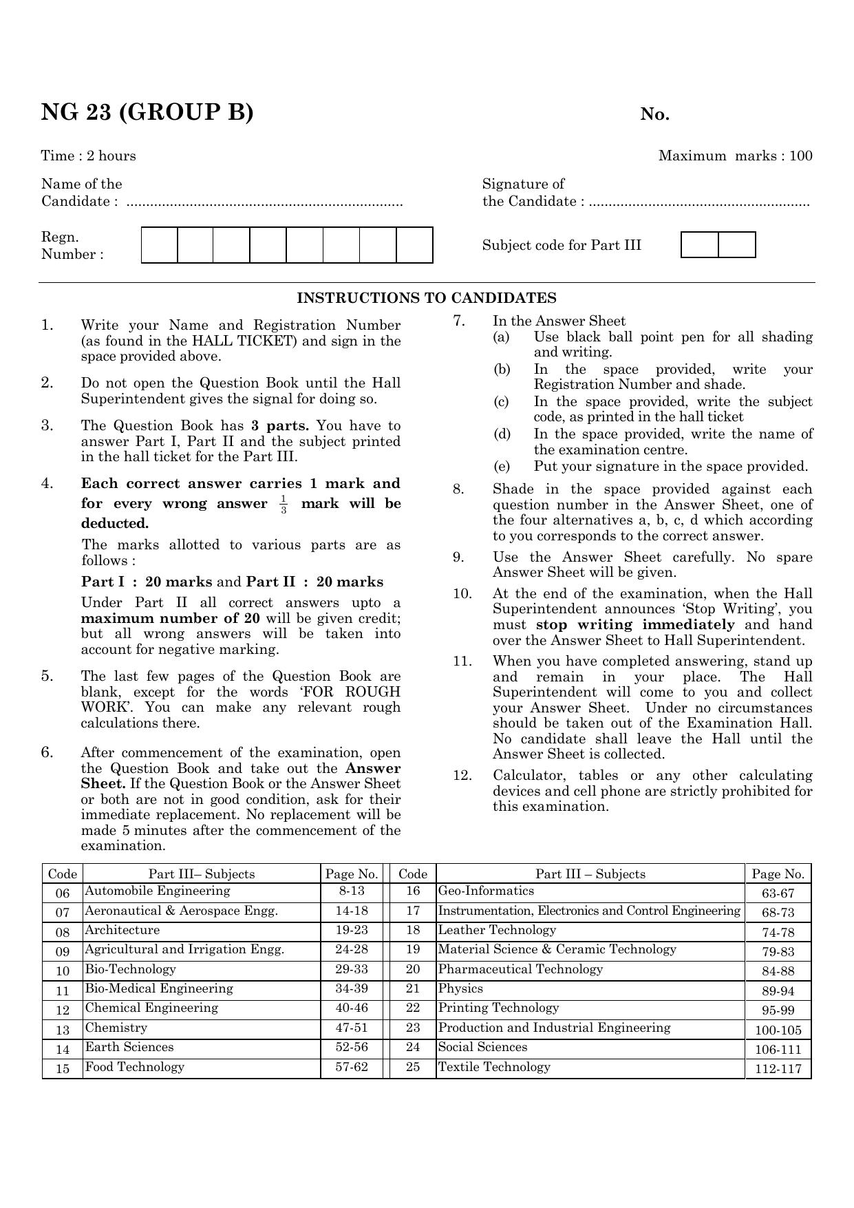 CEETA PG 2023 M.E / M.TECH/ M.ARCH / M.PLAN (GROUP B) Question Paper - Page 1