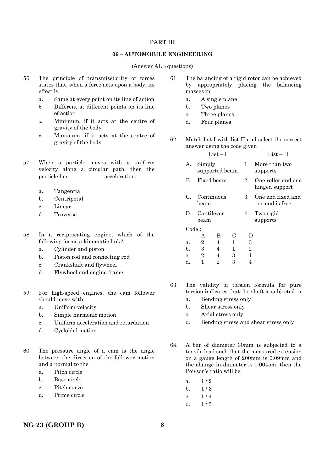 CEETA PG 2023 M.E / M.TECH/ M.ARCH / M.PLAN (GROUP B) Question Paper - Page 9