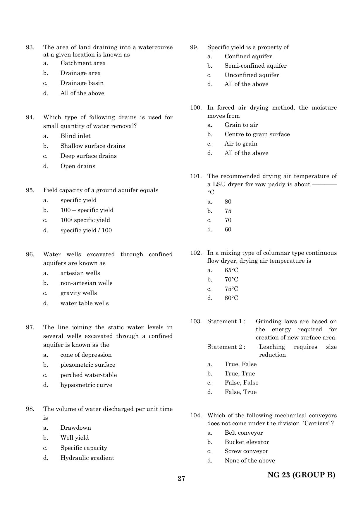 CEETA PG 2023 M.E / M.TECH/ M.ARCH / M.PLAN (GROUP B) Question Paper - Page 28