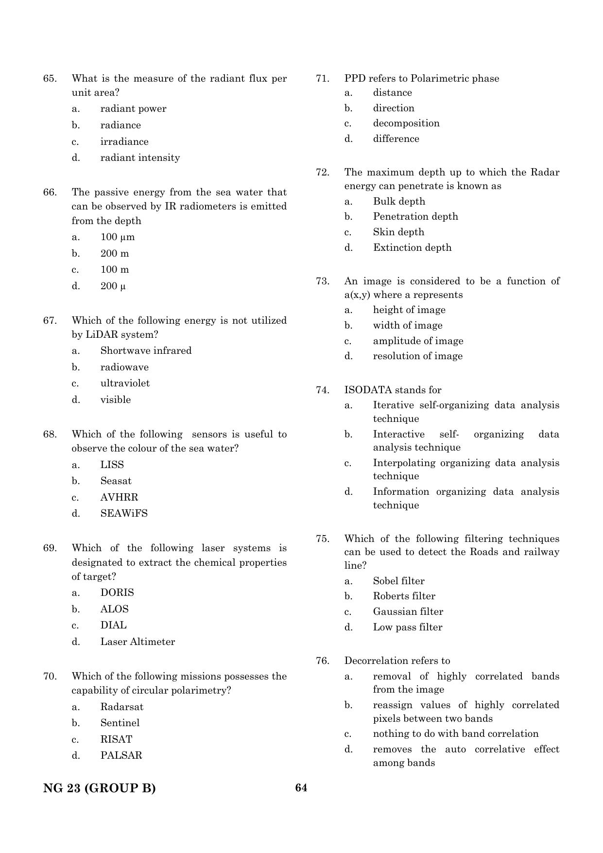 CEETA PG 2023 M.E / M.TECH/ M.ARCH / M.PLAN (GROUP B) Question Paper - Page 65