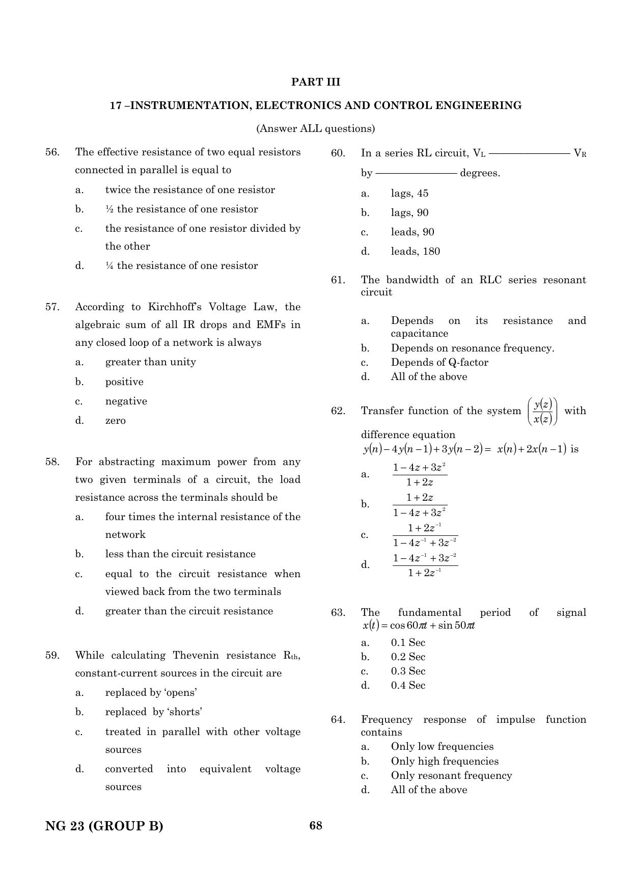 CEETA PG 2023 M.E / M.TECH/ M.ARCH / M.PLAN (GROUP B) Question Paper - Page 69