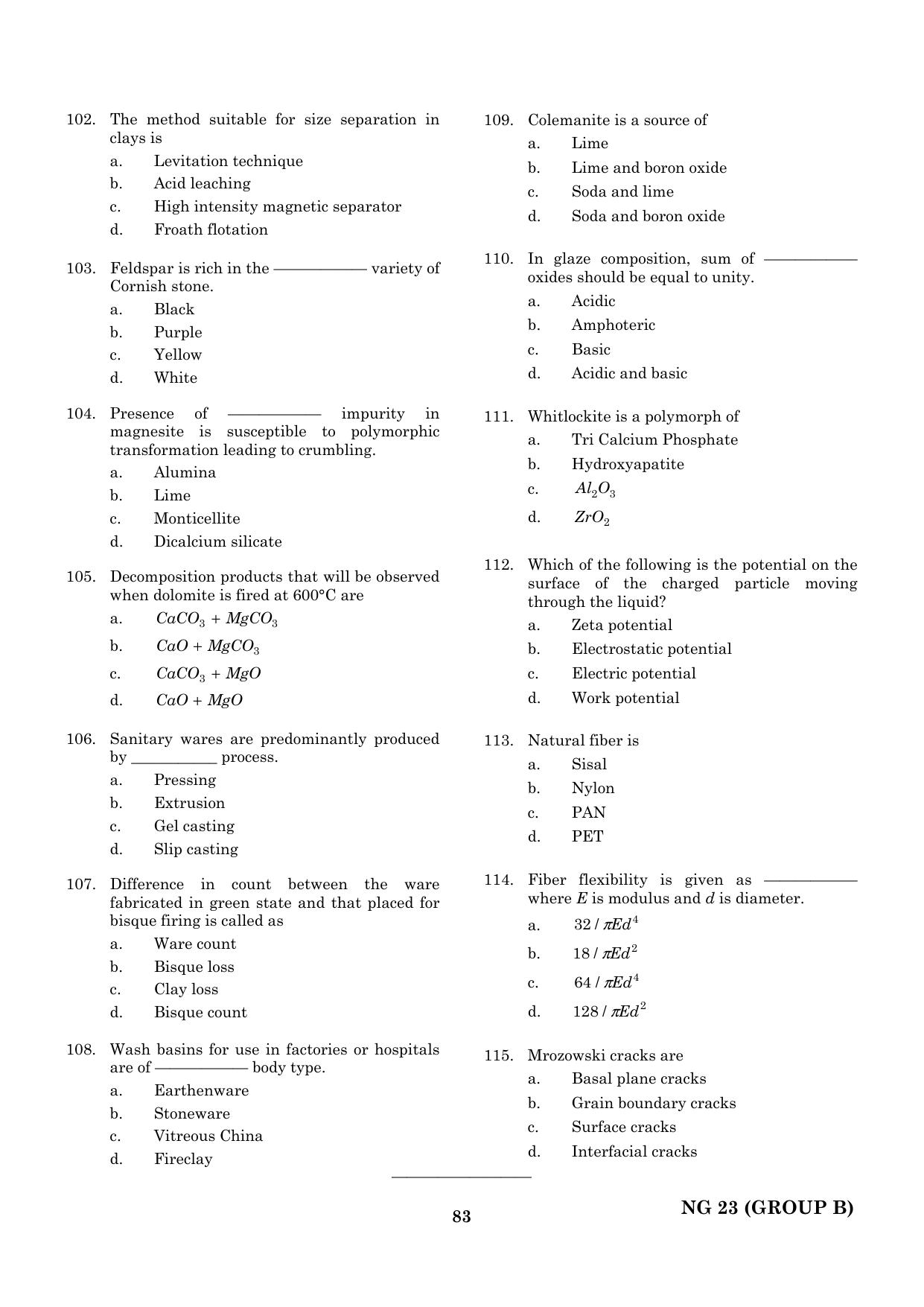 CEETA PG 2023 M.E / M.TECH/ M.ARCH / M.PLAN (GROUP B) Question Paper - Page 84