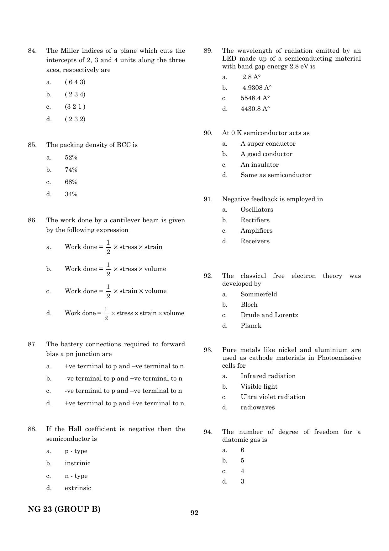 CEETA PG 2023 M.E / M.TECH/ M.ARCH / M.PLAN (GROUP B) Question Paper - Page 93