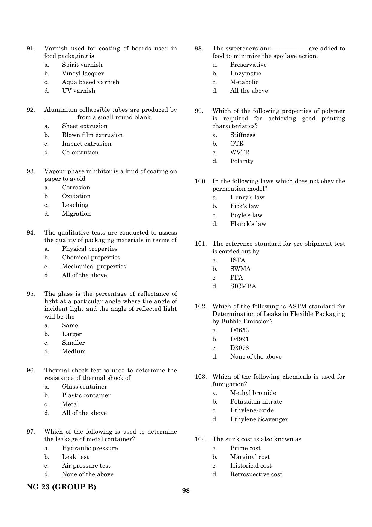 CEETA PG 2023 M.E / M.TECH/ M.ARCH / M.PLAN (GROUP B) Question Paper - Page 99