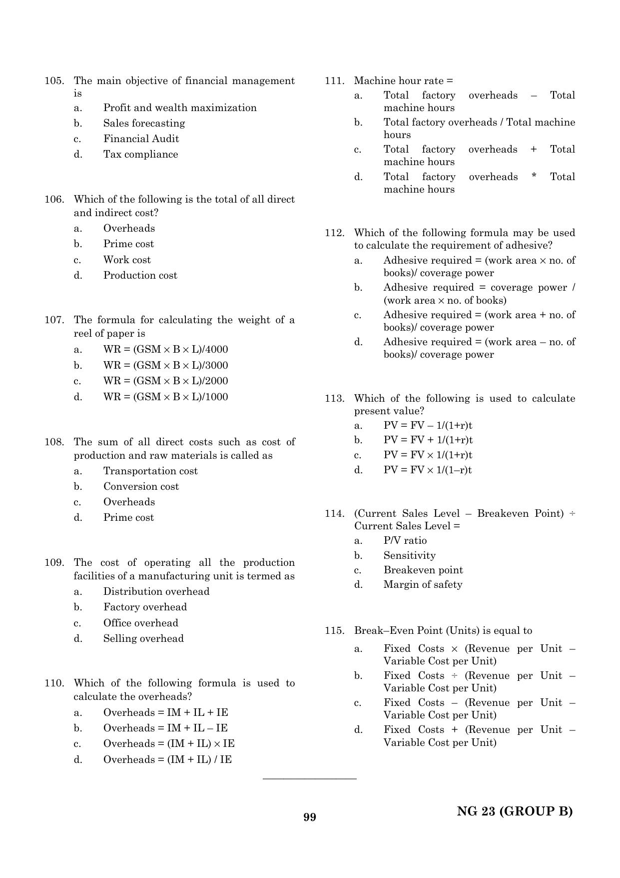 CEETA PG 2023 M.E / M.TECH/ M.ARCH / M.PLAN (GROUP B) Question Paper - Page 100