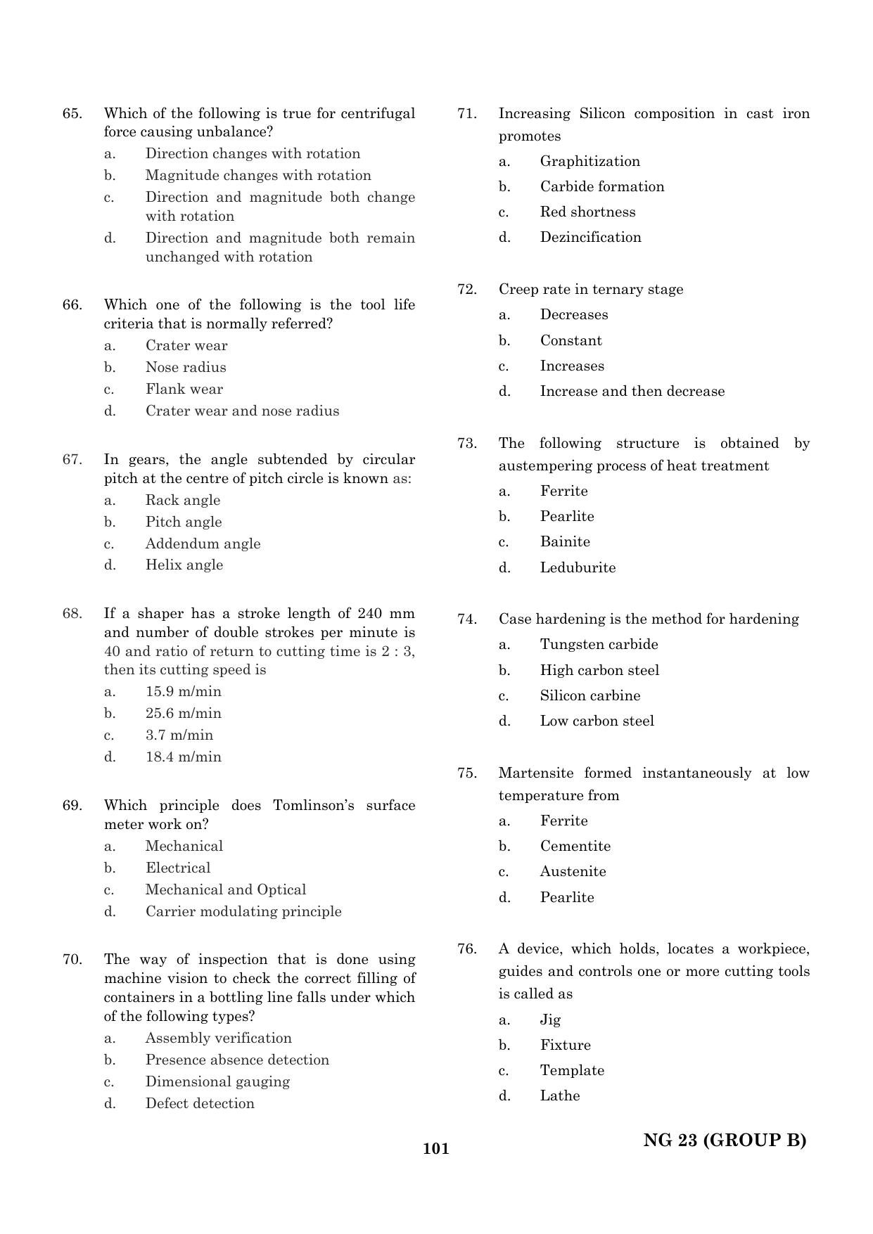 CEETA PG 2023 M.E / M.TECH/ M.ARCH / M.PLAN (GROUP B) Question Paper - Page 102