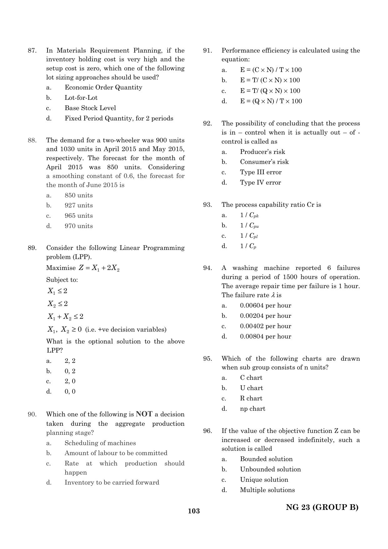 CEETA PG 2023 M.E / M.TECH/ M.ARCH / M.PLAN (GROUP B) Question Paper - Page 104