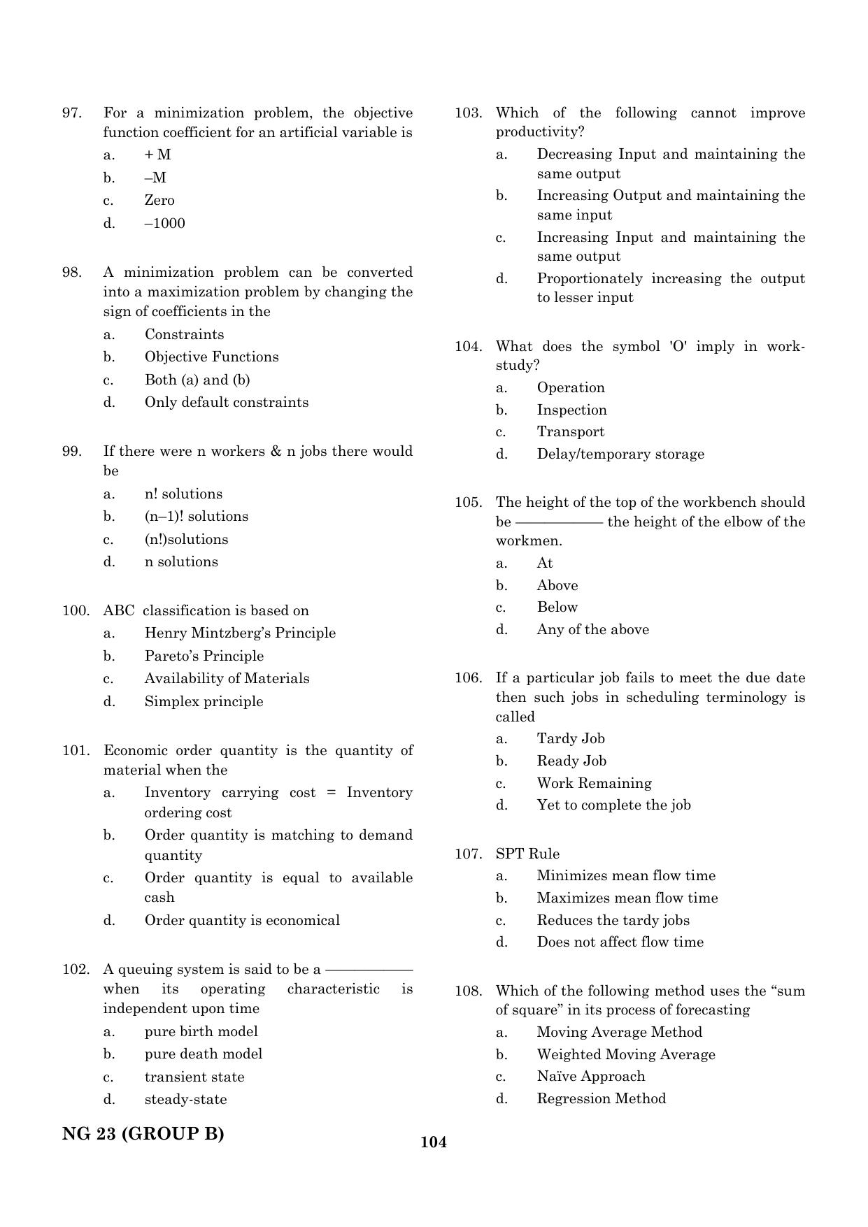 CEETA PG 2023 M.E / M.TECH/ M.ARCH / M.PLAN (GROUP B) Question Paper - Page 105
