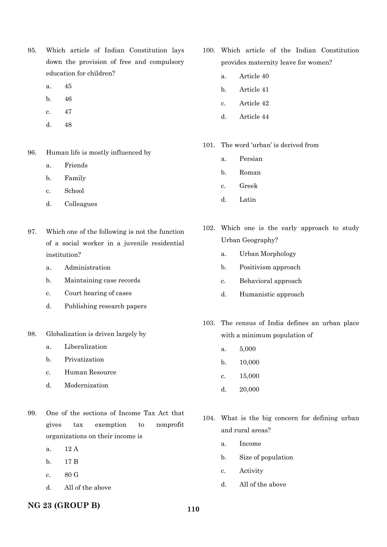 CEETA PG 2023 M.E / M.TECH/ M.ARCH / M.PLAN (GROUP B) Question Paper - Page 111