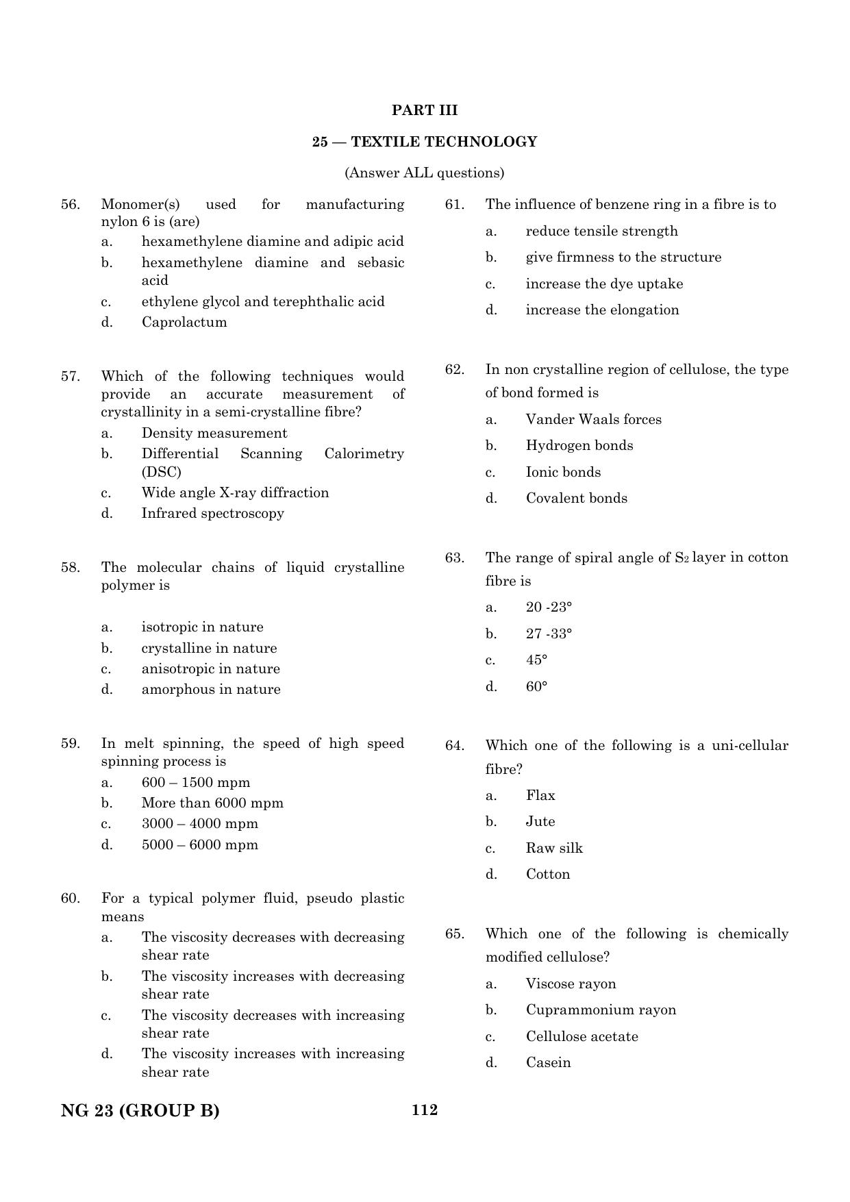 CEETA PG 2023 M.E / M.TECH/ M.ARCH / M.PLAN (GROUP B) Question Paper - Page 113