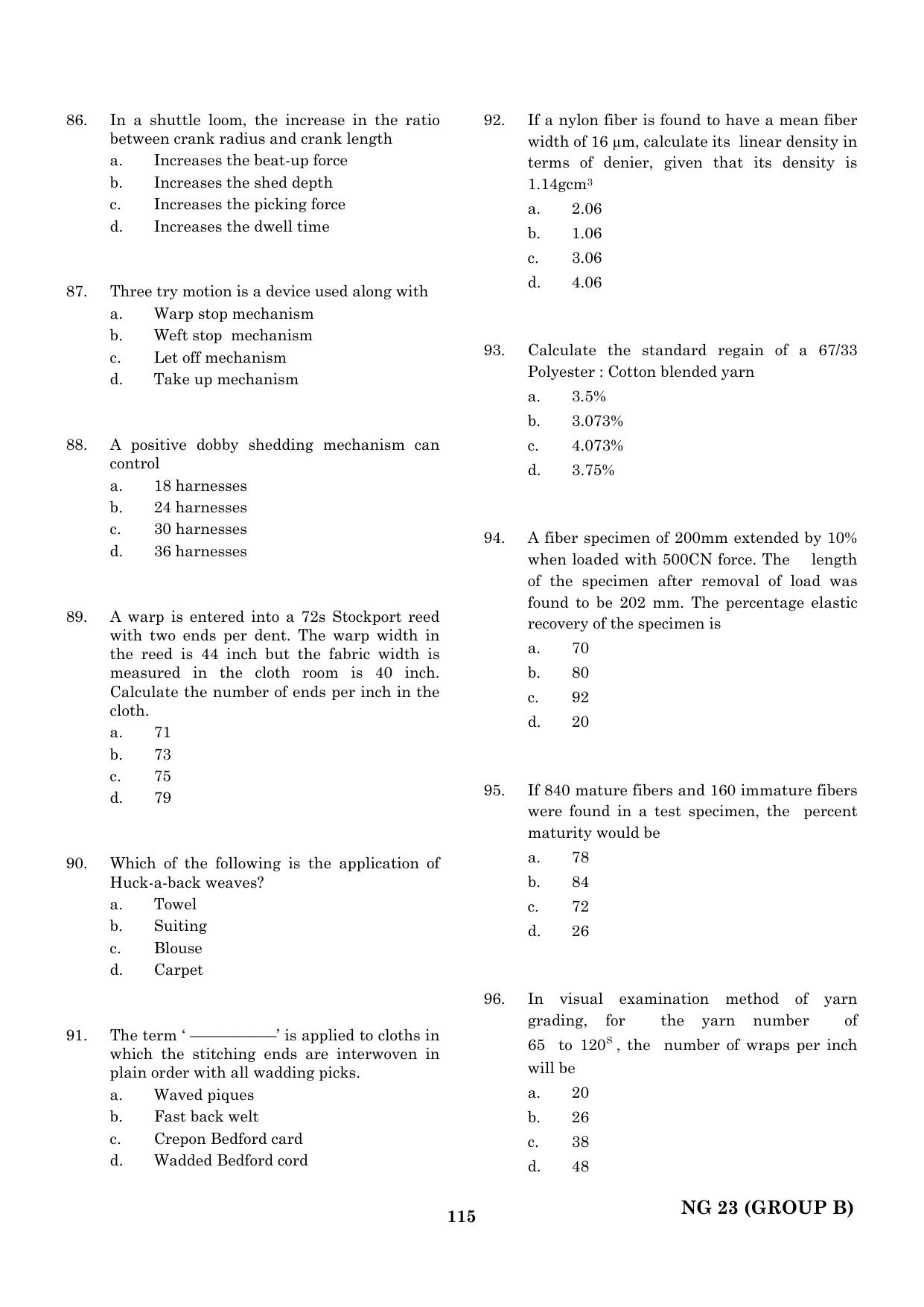 CEETA PG 2023 M.E / M.TECH/ M.ARCH / M.PLAN (GROUP B) Question Paper - Page 116