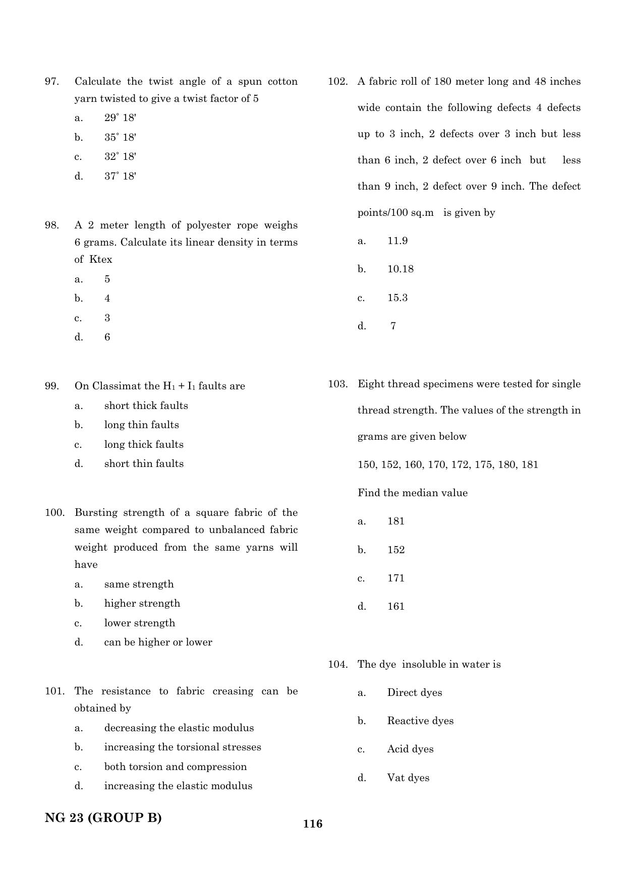 CEETA PG 2023 M.E / M.TECH/ M.ARCH / M.PLAN (GROUP B) Question Paper - Page 117