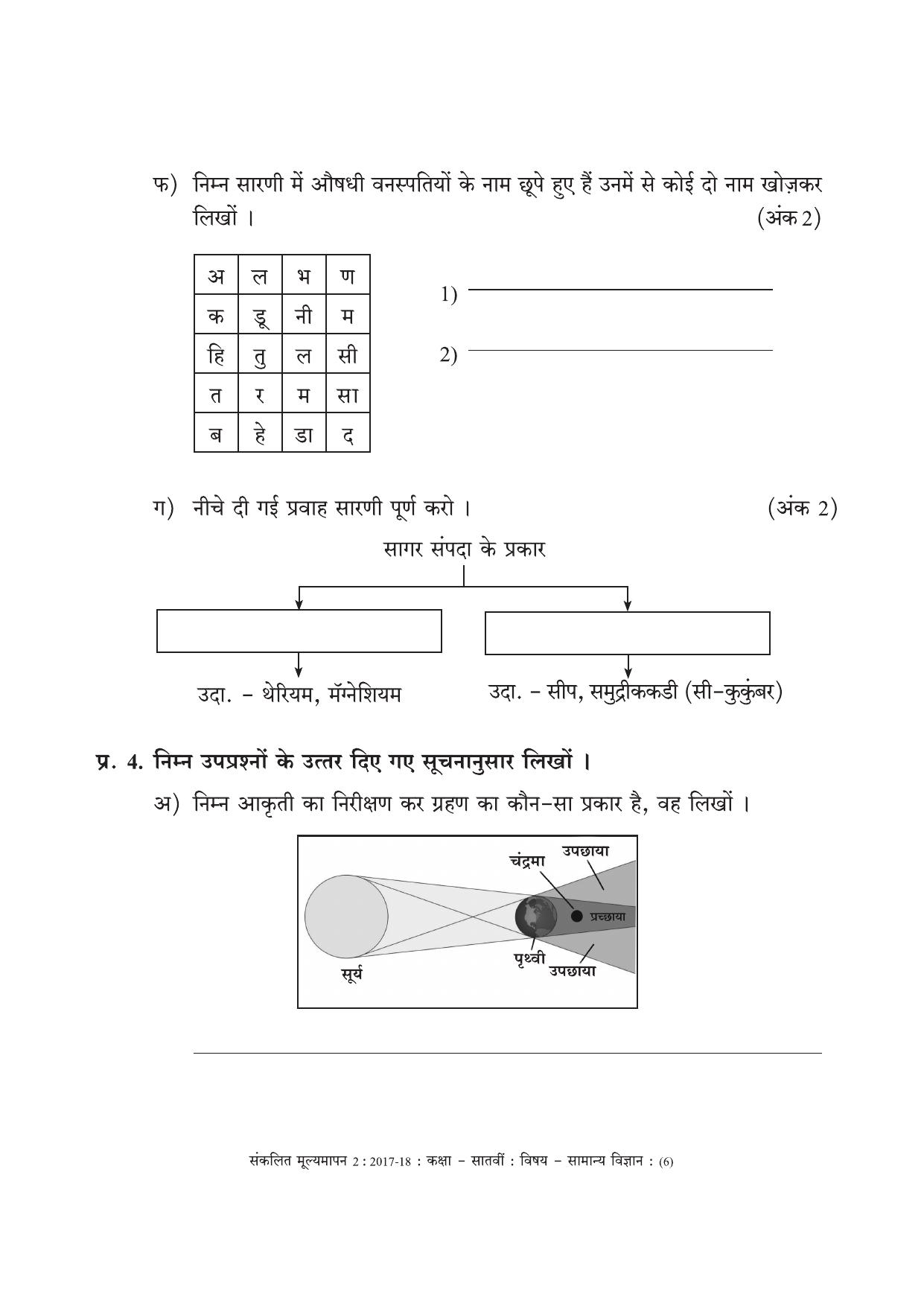 Maharashtra Board Class 7 Science (Hindi Medium) विज्ञान - हिंदी माध्यम Sample Question Paper - Page 6
