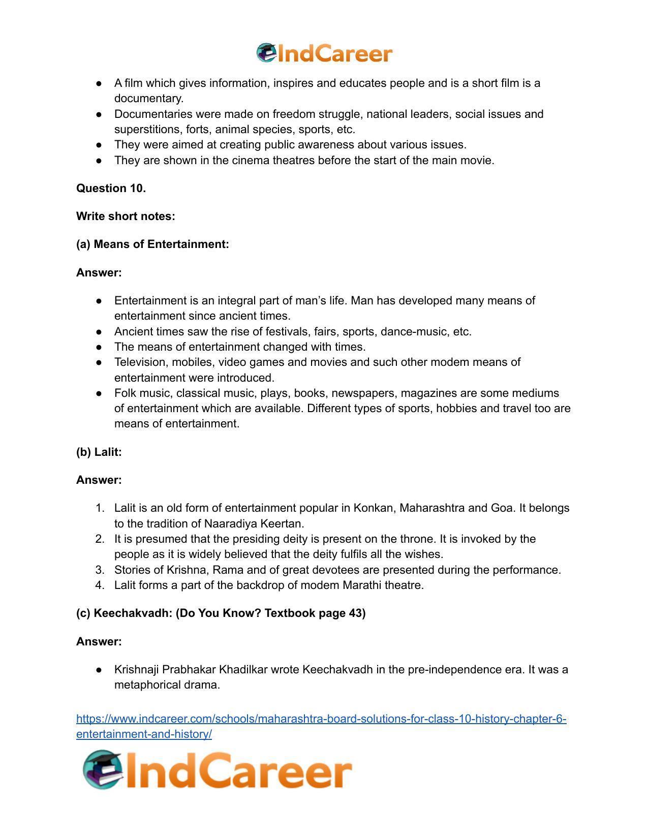 Maharashtra Board Solutions for Class 10- History: Chapter 6- Entertainment and History - Page 21