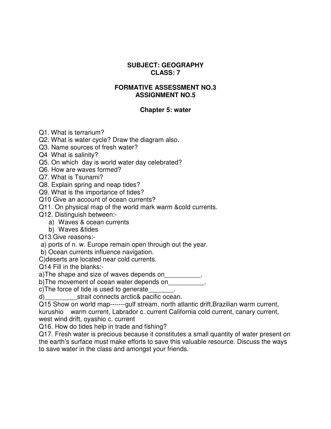 CBSE Worksheets for Class 7 Geography Assignment 13 - Page 1
