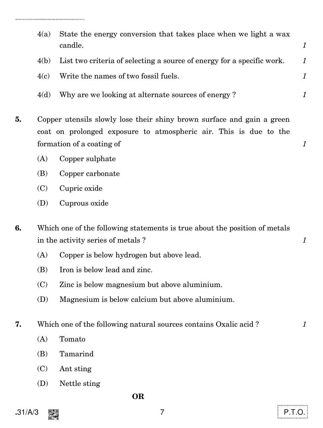 CBSE Class 10 31-C-3 - Science 2020 Compartment Question Paper - Page 7