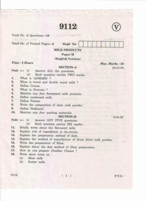 AP Inter 2nd Year Milk Products-II May-2019-Vocational Question Paper