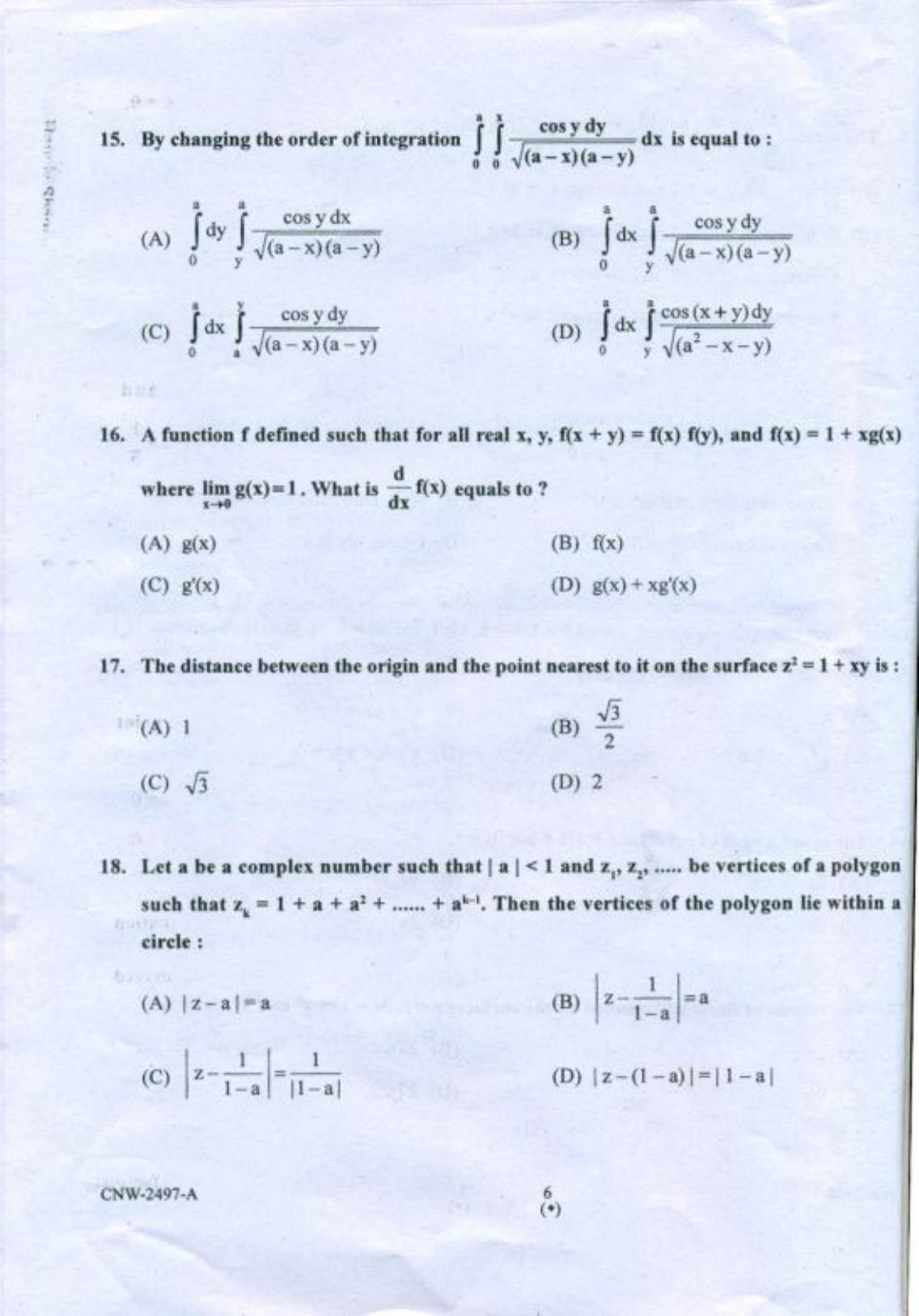 PU CET PG 2018 M.Sc.(Mathematics) Question Paper - Page 5