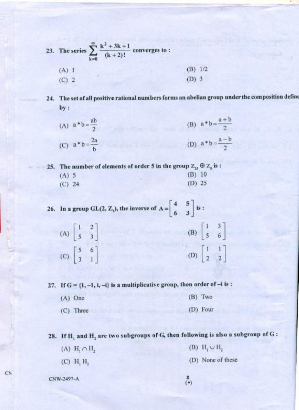 PU CET PG 2018 M.Sc.(Mathematics) Question Paper - Page 7