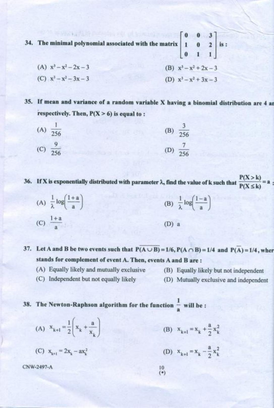 PU CET PG 2018 M.Sc.(Mathematics) Question Paper - Page 9