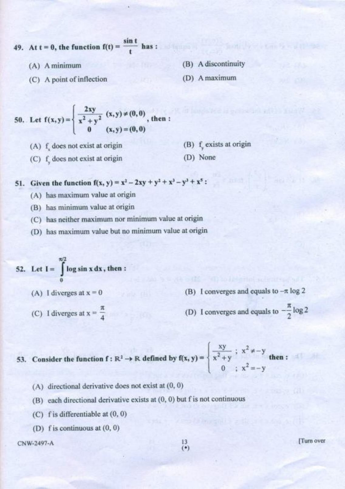 PU CET PG 2018 M.Sc.(Mathematics) Question Paper - Page 12