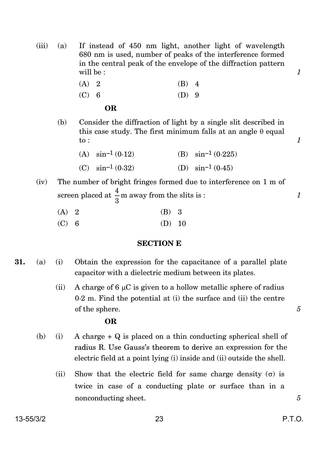 CBSE Class 12 55-3-2 Physics 2024 Question Paper - Page 23