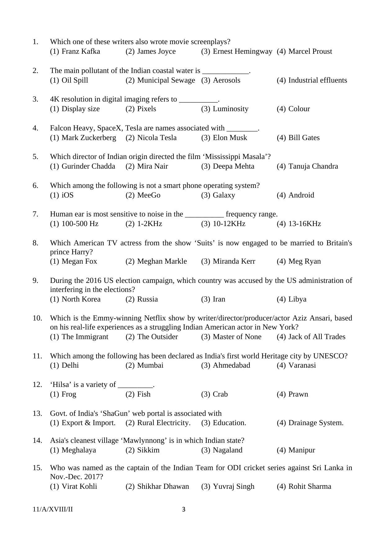 FTII JET Objective A Series (Film Courses) 2018 Question Paper - Page 3