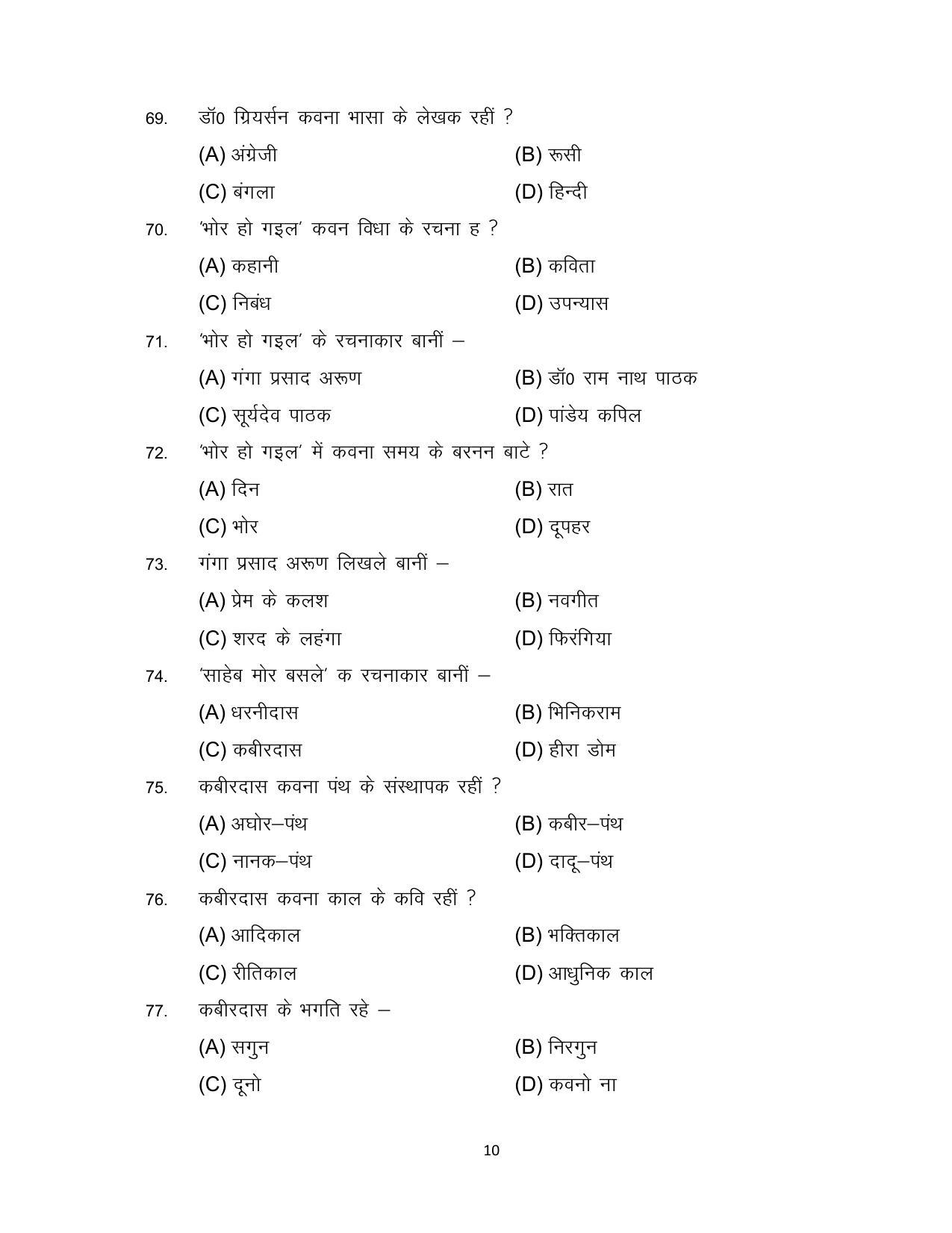 Bihar Board Class 12 Bhojpuri Model Paper - Page 10