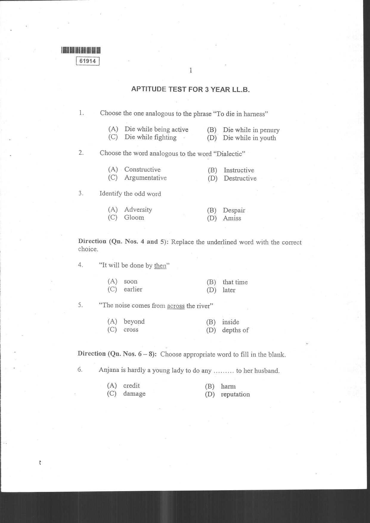 CUSAT CAT 2014 3 YEAR LL.B Question Paper - Page 3