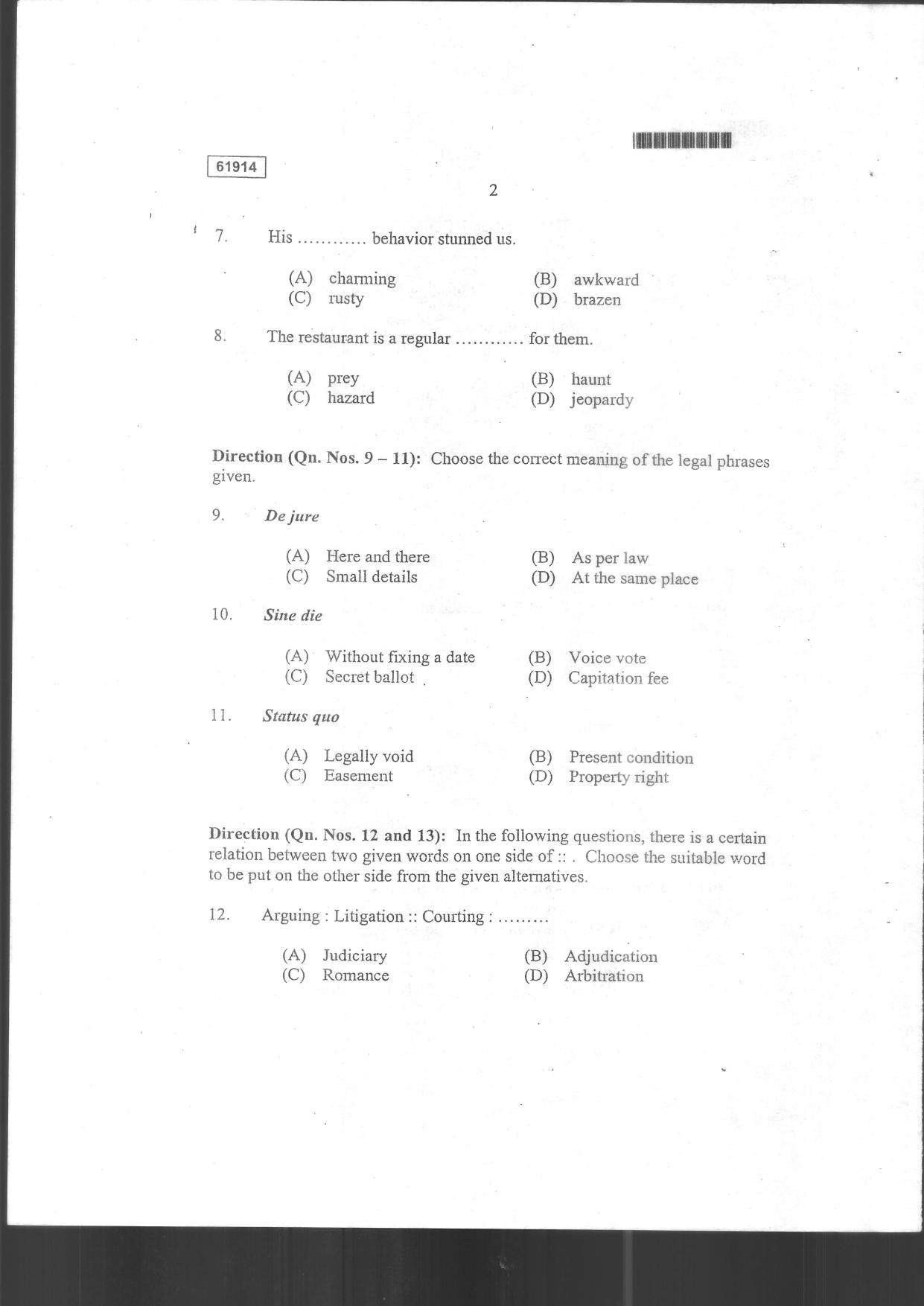 CUSAT CAT 2014 3 YEAR LL.B Question Paper - Page 4