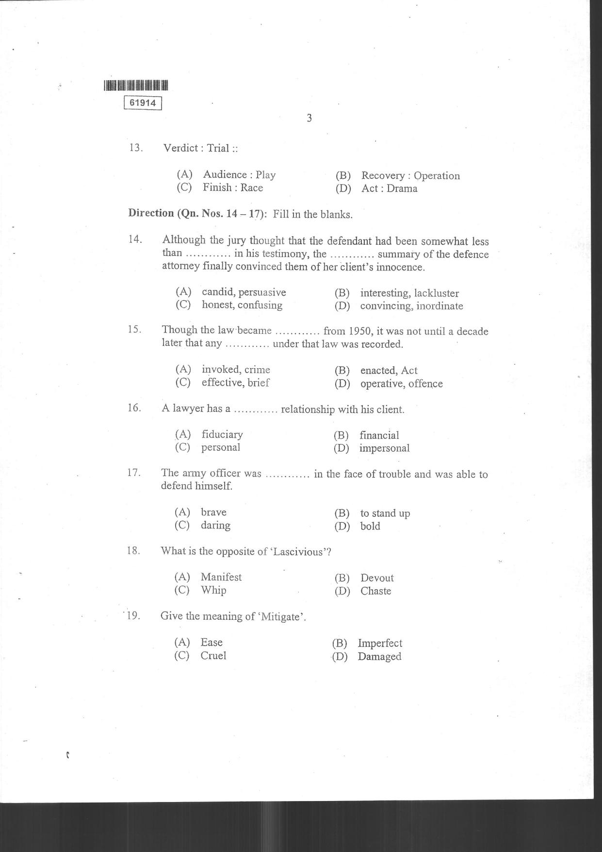 CUSAT CAT 2014 3 YEAR LL.B Question Paper - Page 5