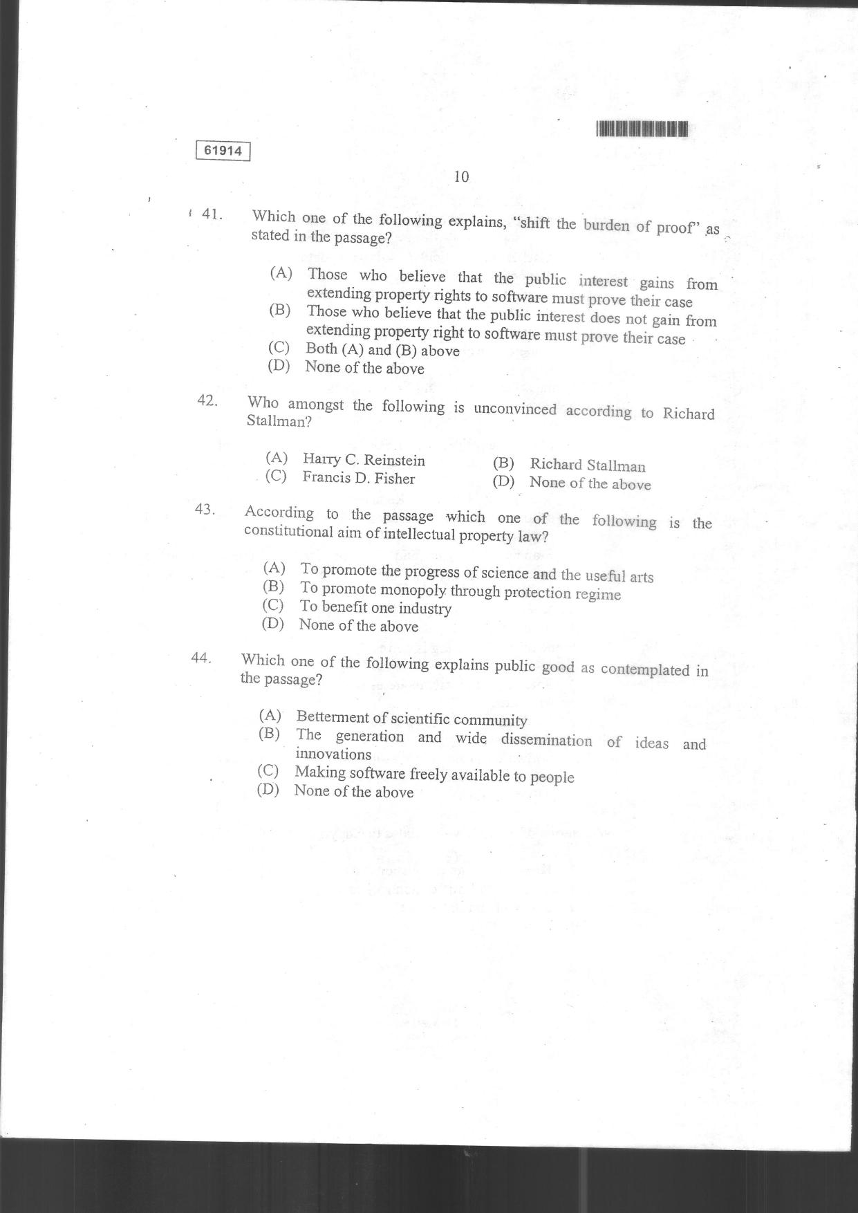 CUSAT CAT 2014 3 YEAR LL.B Question Paper - Page 12