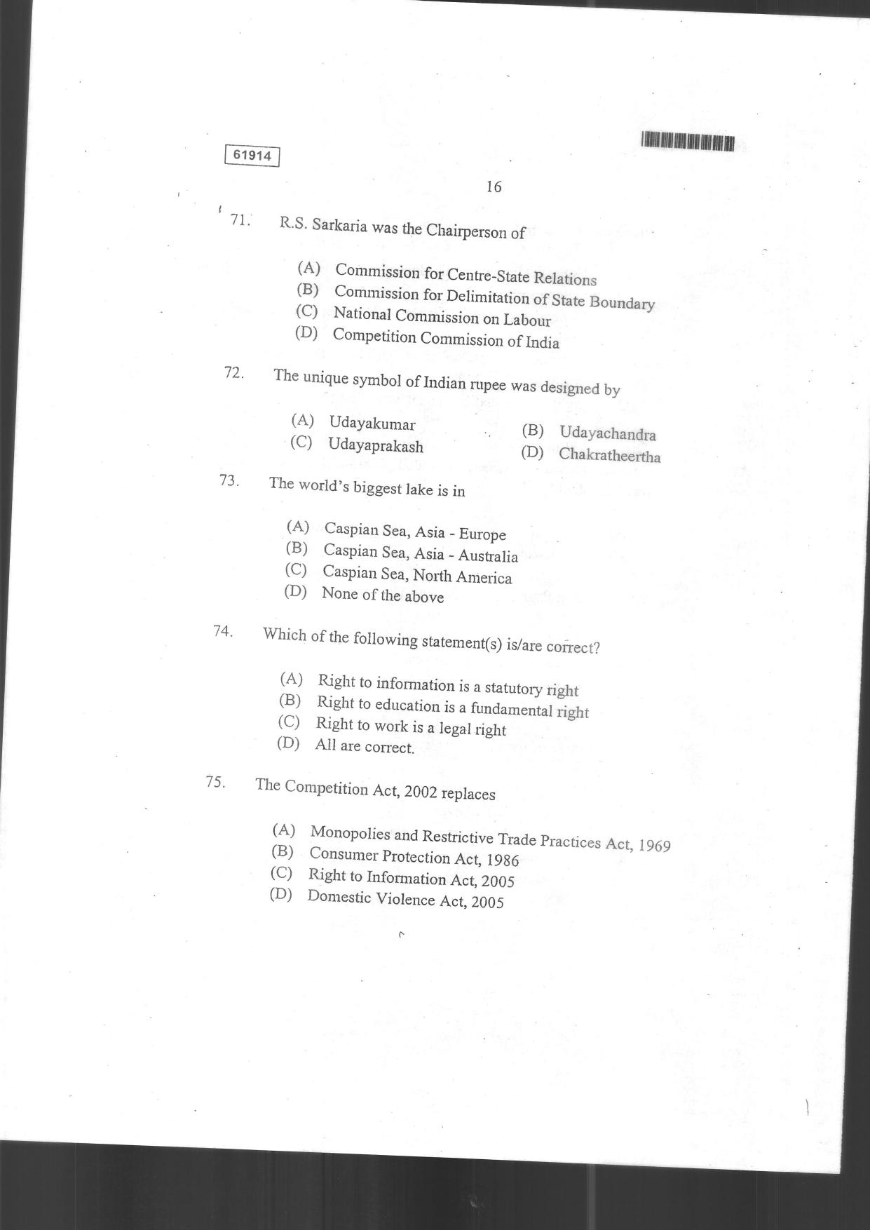 CUSAT CAT 2014 3 YEAR LL.B Question Paper - Page 18