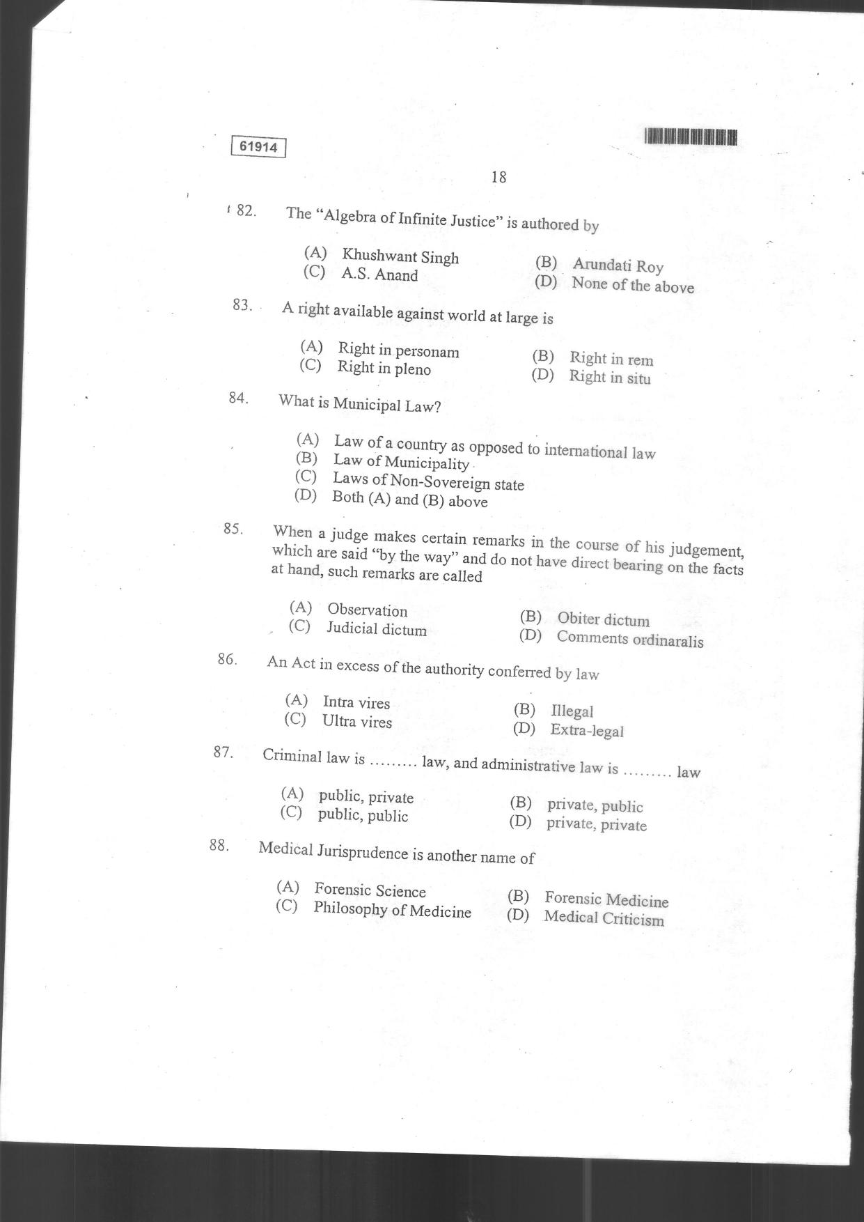 CUSAT CAT 2014 3 YEAR LL.B Question Paper - Page 20