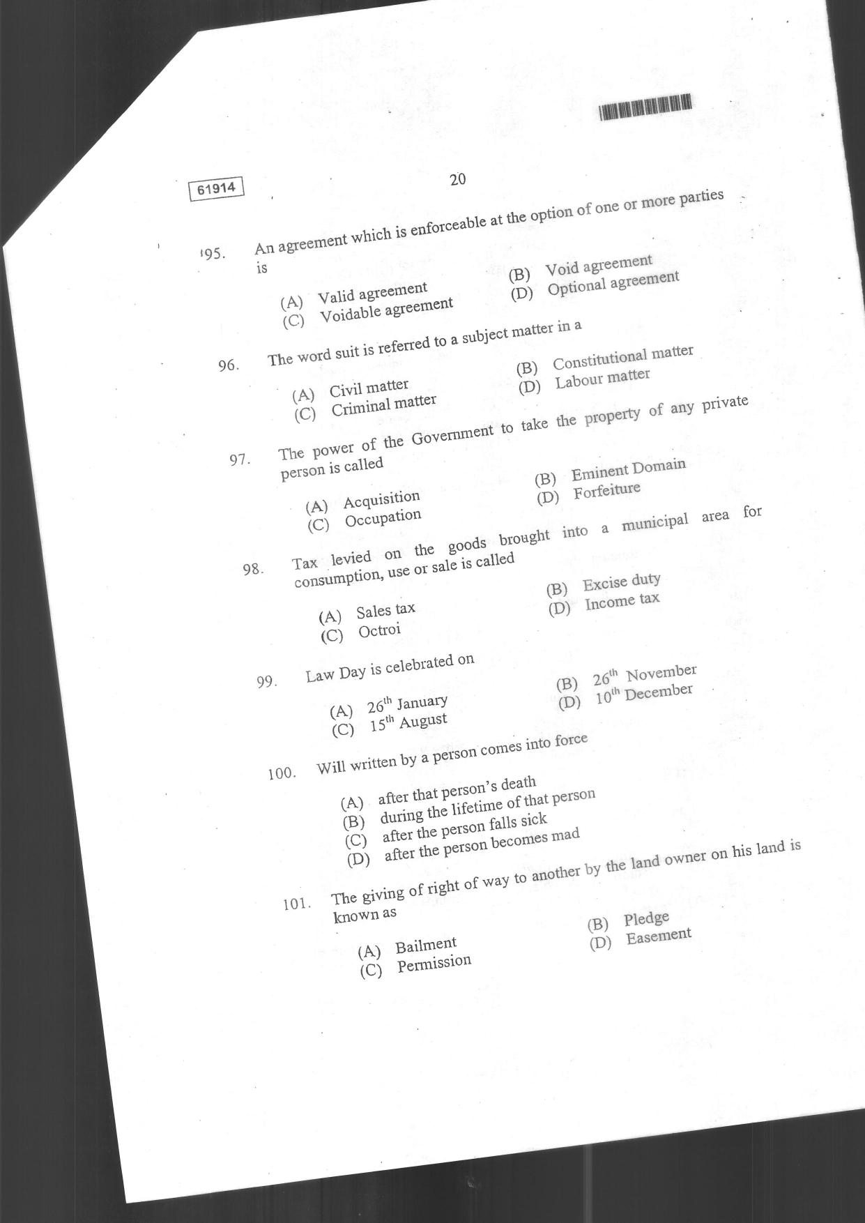 CUSAT CAT 2014 3 YEAR LL.B Question Paper - Page 22