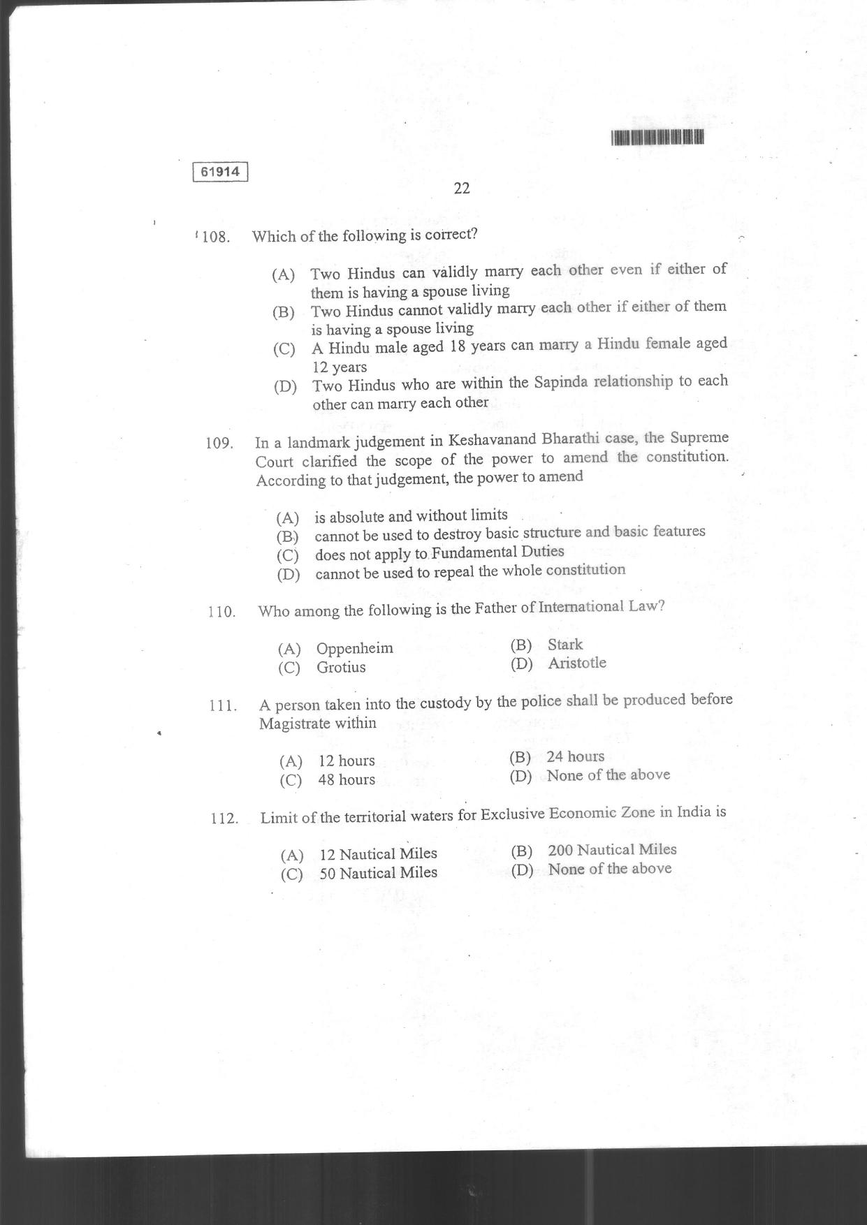 CUSAT CAT 2014 3 YEAR LL.B Question Paper - Page 24
