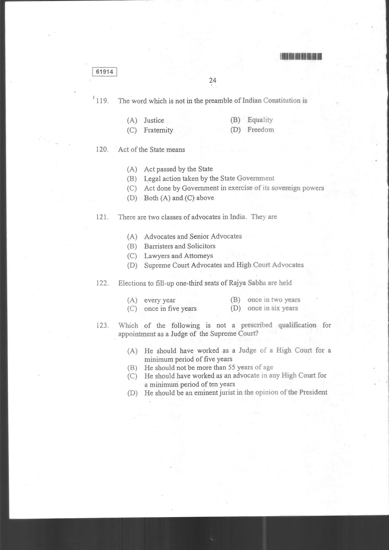 CUSAT CAT 2014 3 YEAR LL.B Question Paper - Page 26