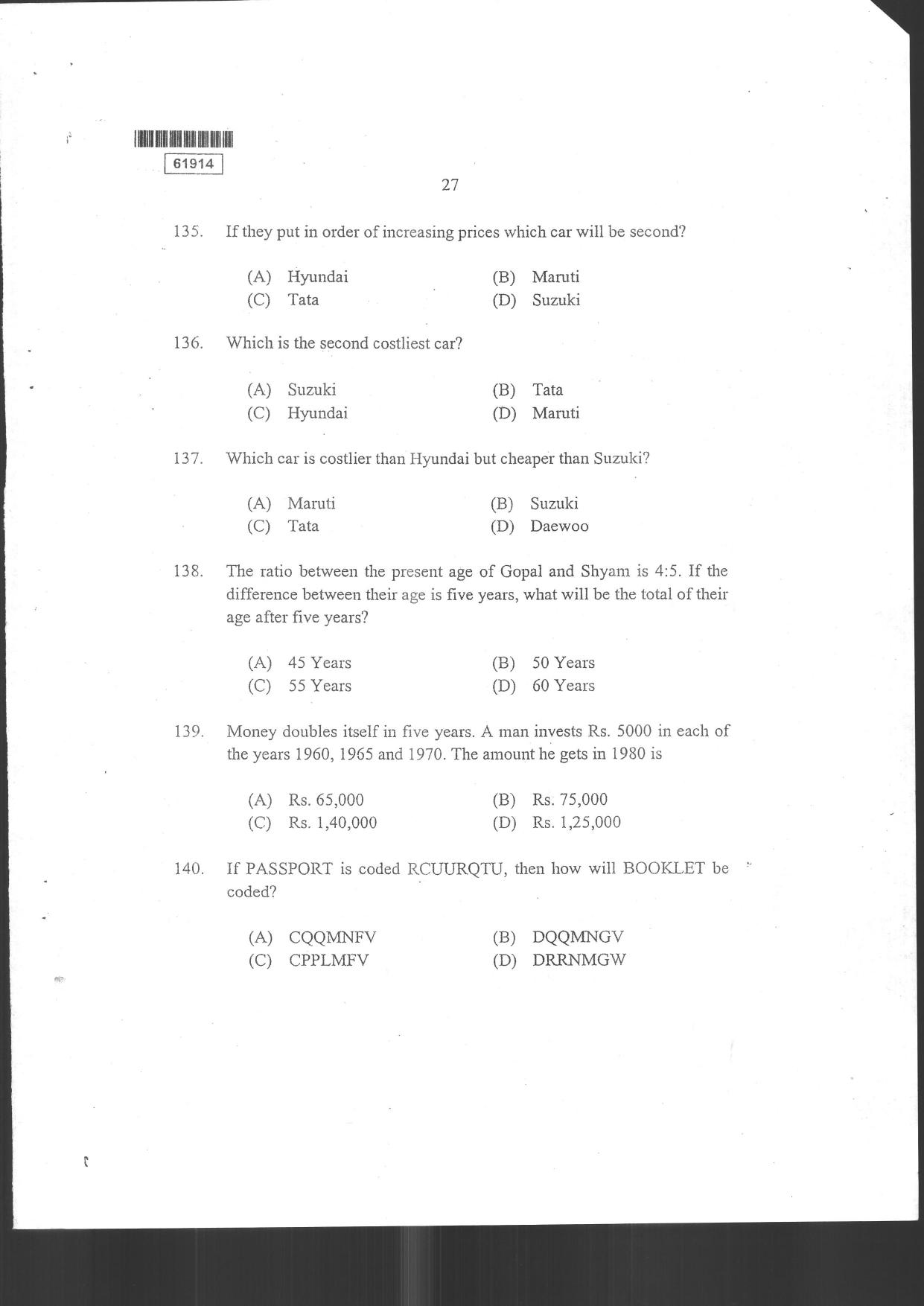 CUSAT CAT 2014 3 YEAR LL.B Question Paper - Page 29
