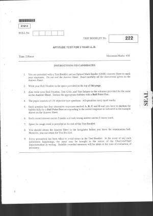 CUSAT CAT 2014 3 YEAR LL.B Question Paper